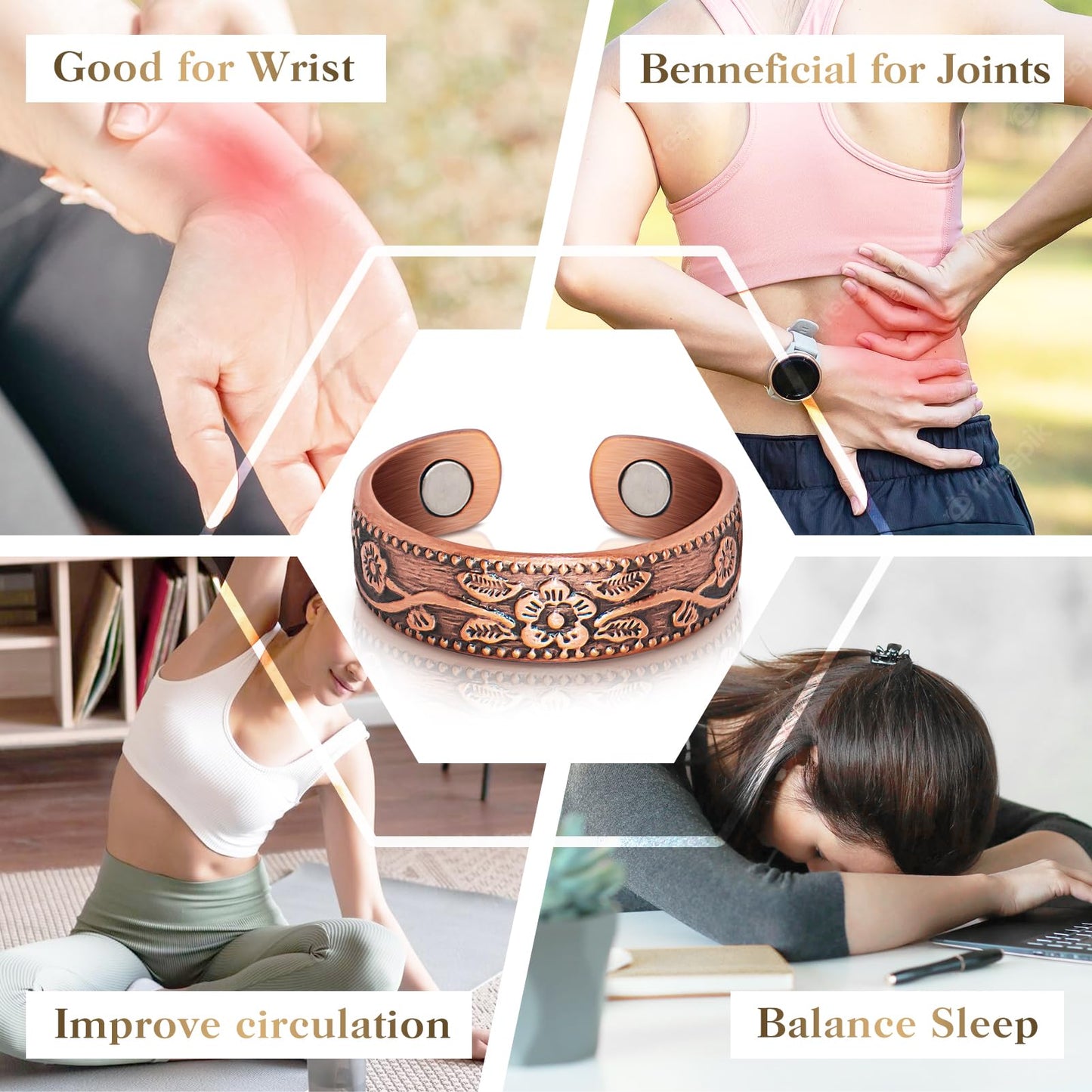 Lymphatic Drainage Therapeutic Magnetic Ring: Copper Rings with 3500 Gauss Magnets for Women Men Pain Relief, Magnetic Lymph Detox Ring 100% Solid Pure Copper Jewelry Gift (2PCS)