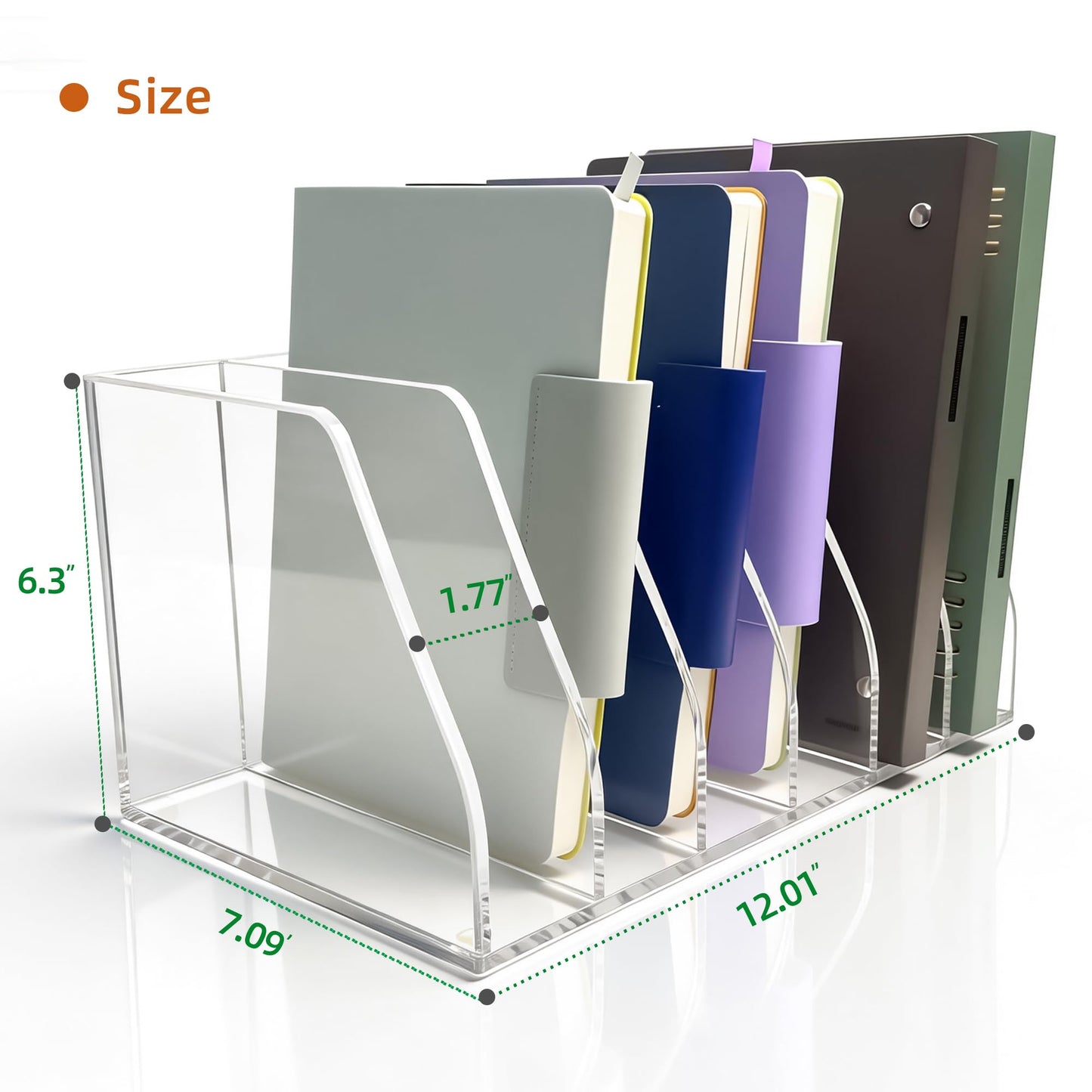 AIDIMOO Acrylic Magazine File Holder, 6 Vertical Compartments Desk Document Sorter Organizer, Clear Folder Rack Binder for Office, Documents, Tablets, Magazines, Books – Home/Classroom Rack