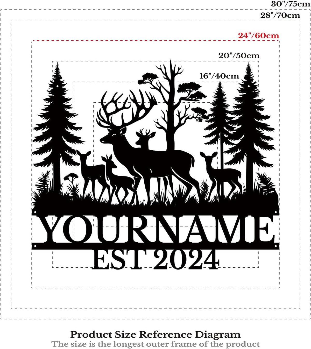Personalized Deer Forest Name metal Signs,Custom Shed Metal Wall Decor,Black Deer Metal Wall Art Decor,Deer Home Metal Signs Plaques,Outdoor wall Decorative Signage (Style E)