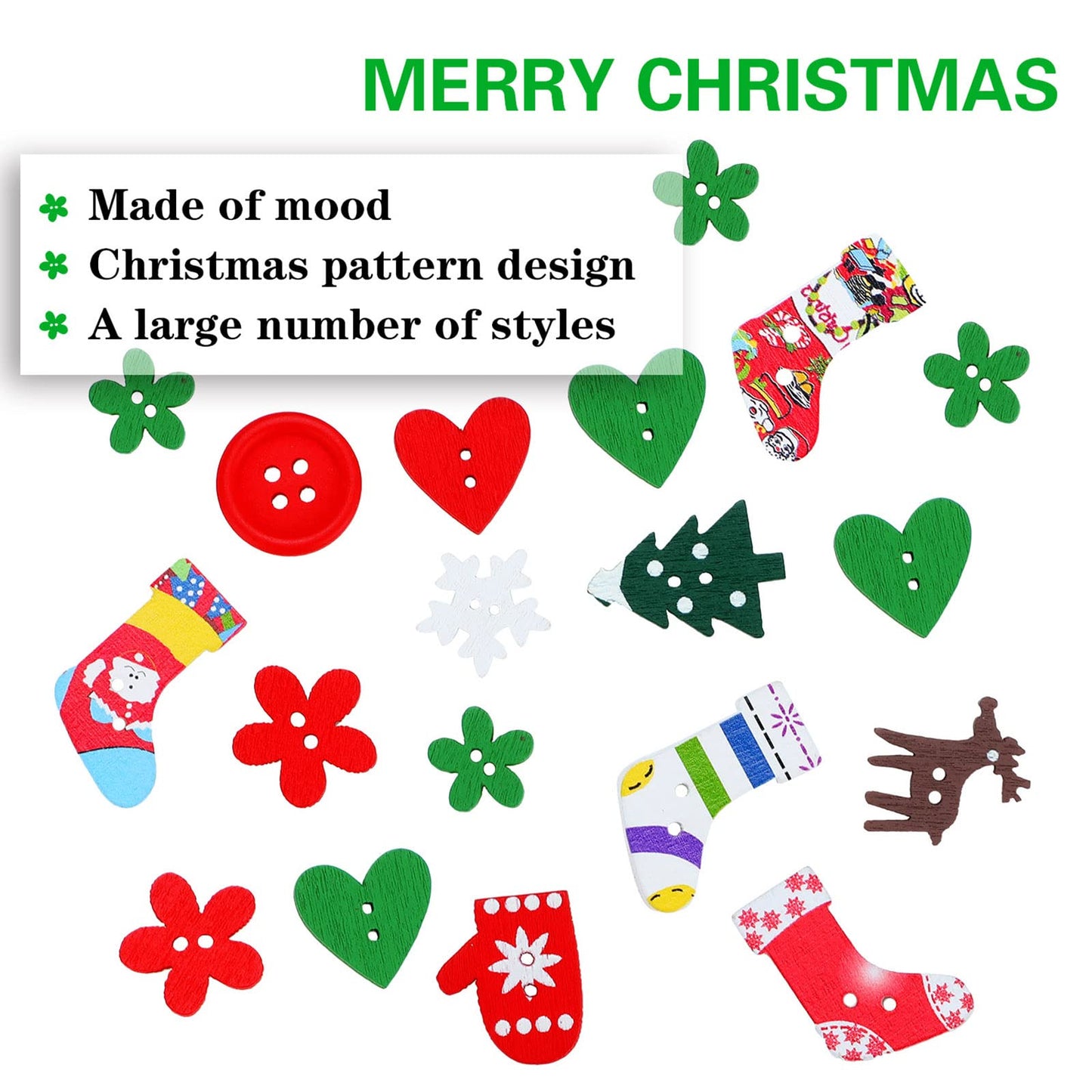 300 Pieces Christmas Wooden Buttons Cute Sewing Buttons Colorful Art Craft Buttons for Handmade Project, Mixed Sizes and Styles