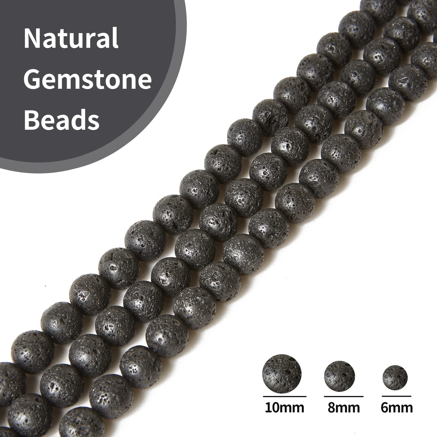 35pcs 10mm Natural Black Lava Beads Gemstone Beads Round Loose Beads for Jewelry Making