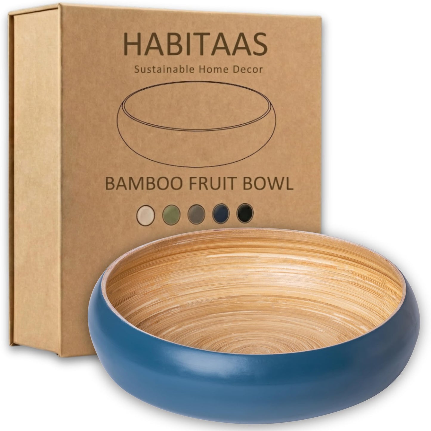 HABITAAS Fruit Bowl for Kitchen Counter – Handmade Spun Bamboo, Large 11.75" Fruit Basket, Eco-Friendly Decorative Serving Bowl for Home Decor, Produce Storage & Centerpiece (Blue)