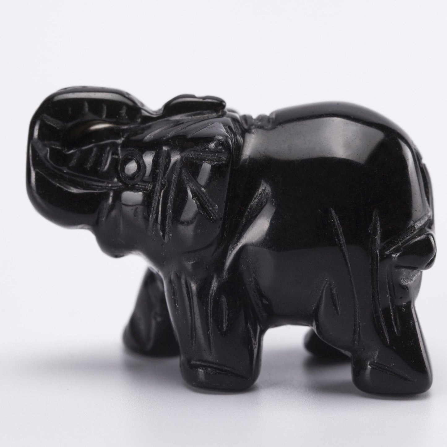 YWG Black Obsidian Elephant 1.5 Inches Statue Crafts Natural Stone Carved Figurine Chakra Carving Stones Healing Reiki