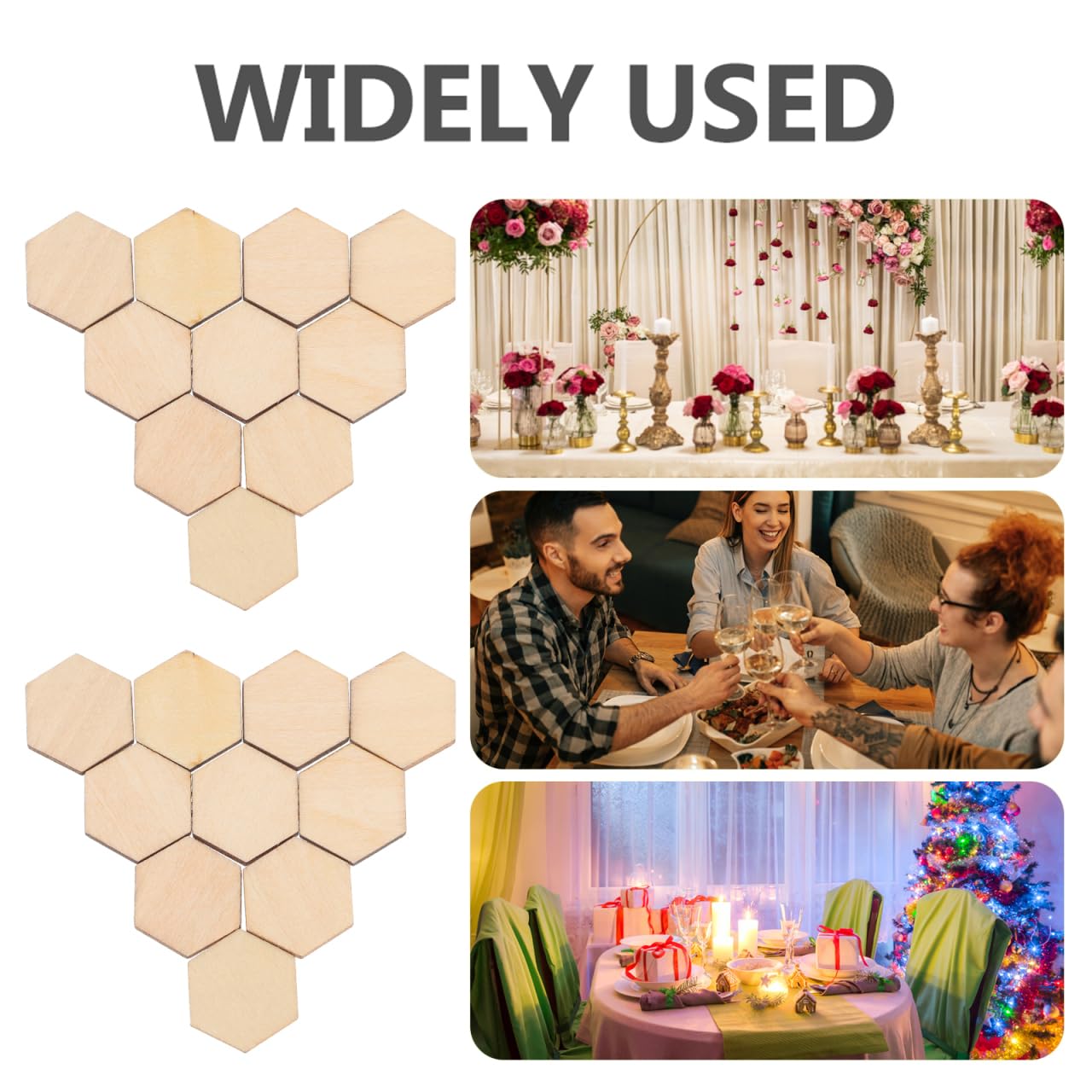ARTIBETTER 100 pcs Wooden Pieces Hexagon Wood Shape Beech Wood for DIY Arts Craft Project Ready to Paint or Decorate (17.5mm)