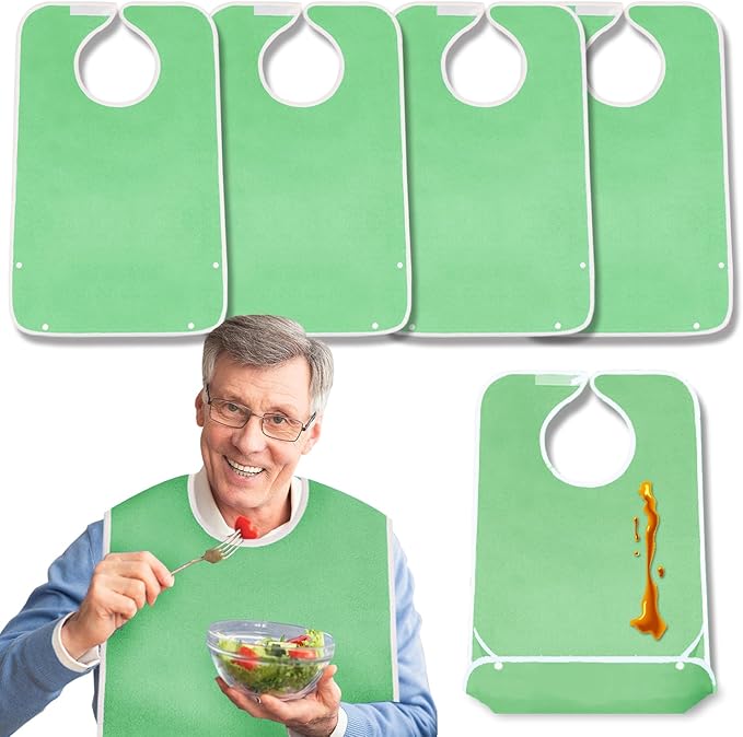 4 Pack Terry Cloth Adult Bibs with Crumb Catcher, Washable Adjustable Adult Bibs for Unisex Men Women Elderly Seniors