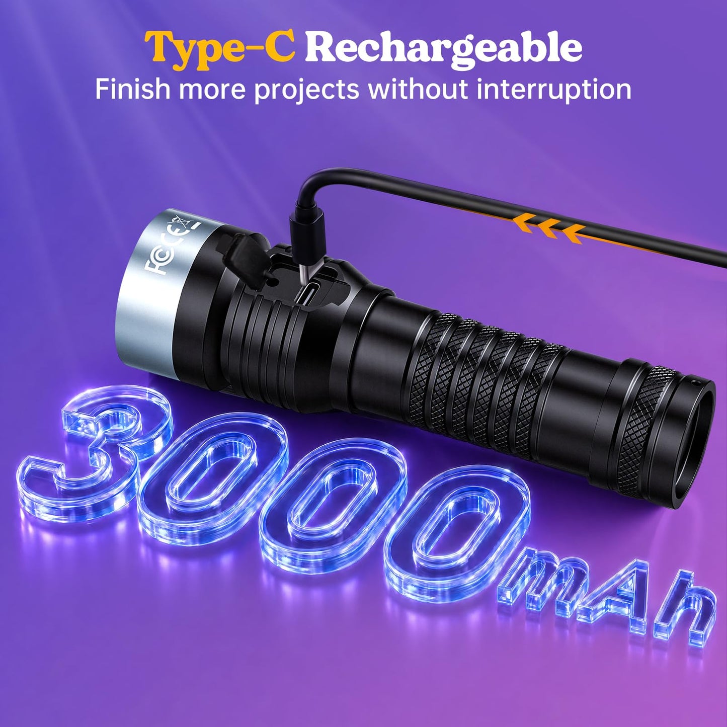 LET'S RESIN UV Flashlight 365nm UV Light for Resin Curing, 7 LED Lamp, USB-C Rechargeable 3000mAh Black Flashlight, Portable UV Cure Lamp for Resin Molds, Jewelry DIY, Stain Detection