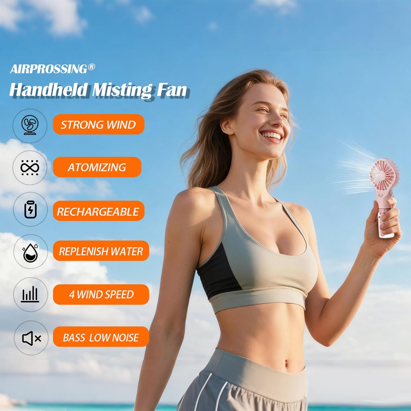 AIRPROSSING 3 Pack Misting Fan Portable - Handheld Mini Rechargeable with 4 Speeds & Water Mist - Ideal for Travel, Camping, Outdoor, Home, Office, Makeup,Commute