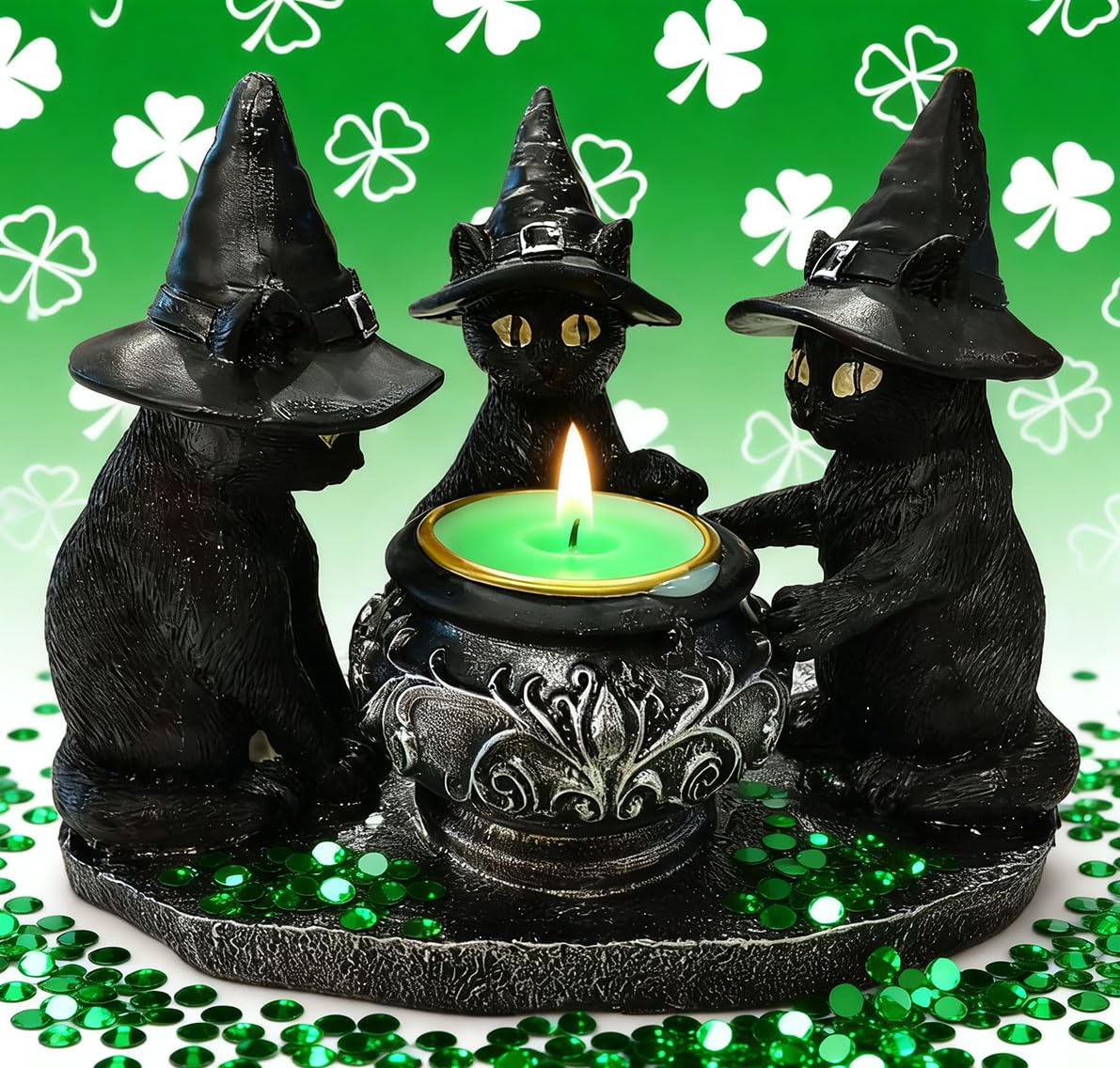 zhuja Black Cat Statue Decor Gothic Halloween Candle Holders Candlestick Decoration Wichy Figure Weird Jars Desk(Candle Holder)