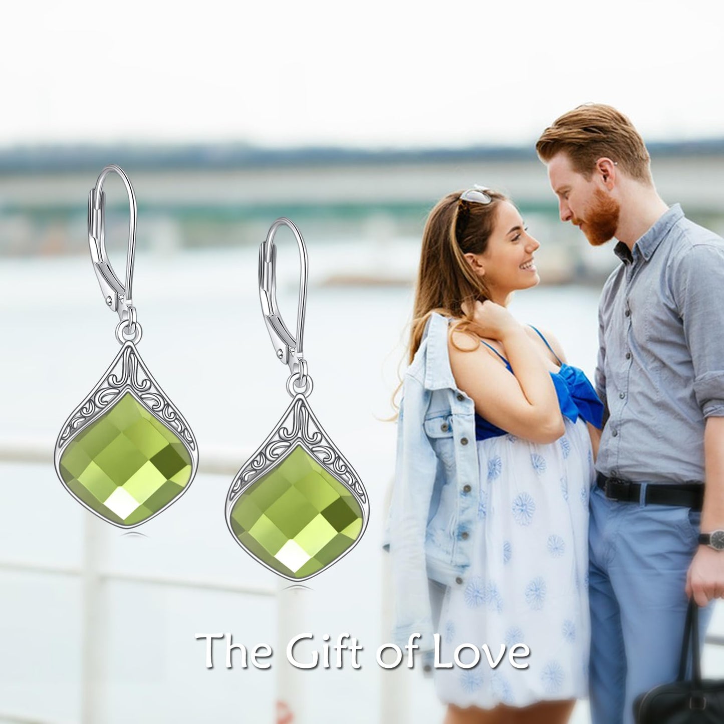 Peridot Drop Earrings Sterling Silver Green Crystal Teardrop Dangle Earrings Filigree Irish Jewelry Christmas Gifts for Women