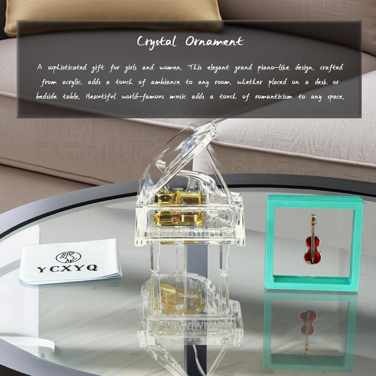 YCXYQ Transparent - Piano Music Box Mechanical Clockwork Crystal Piano High-End Acrylic Ornament Crystal Craft (Music: Canon)