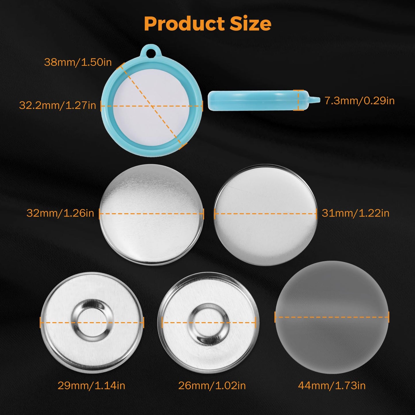 BEAMNOVA 50 Sets of Button Maker Supplies for 32mm 1.26 in (1-1/4 inch) Double-Sided Keychain Metal Parts for Hand Press Round Badge Crafts Making Machine