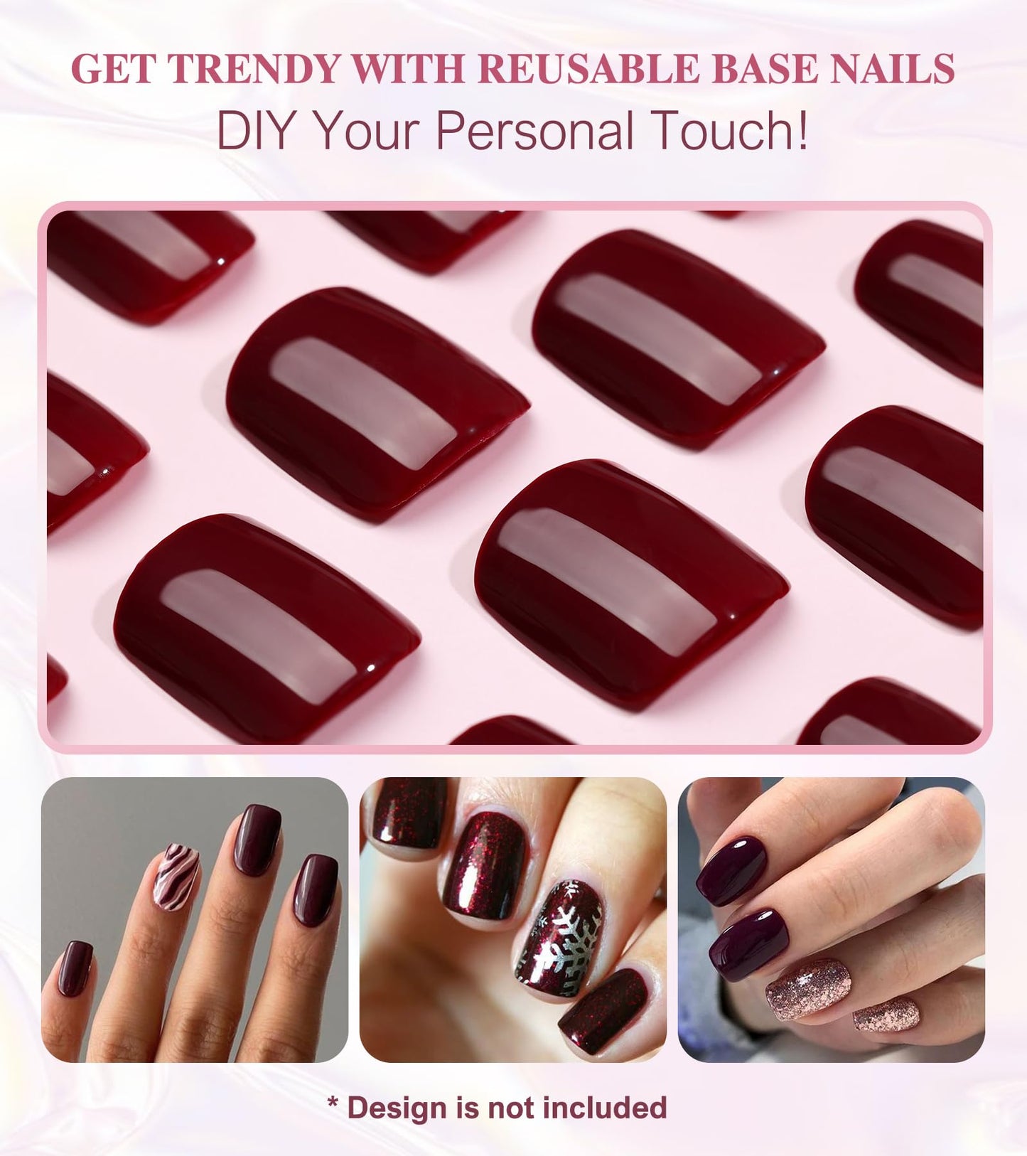 Press on Nails Short - Aegenacess Square Press On Nails, Jelly Wine Red Stick On Nails, Burgundy Glue On Nails with Jelly Stickers, Solid Color Fake Nails in 12 Size - 24PCS False Nail Kit