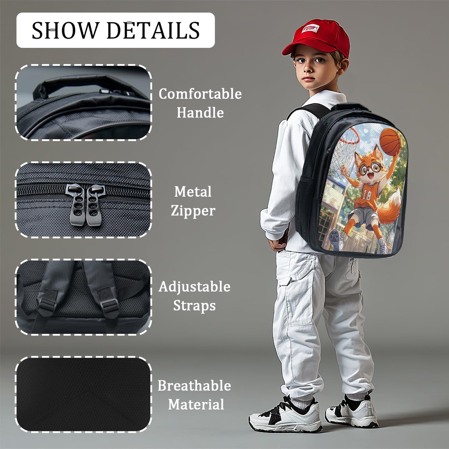Arevigh Fox School Backpack 3 Piece Set Backpack Lunch Bag Pencil Case Waterproof Fabric for School Gifts for Students Kids Toddler Boys Girls Elementary Middle