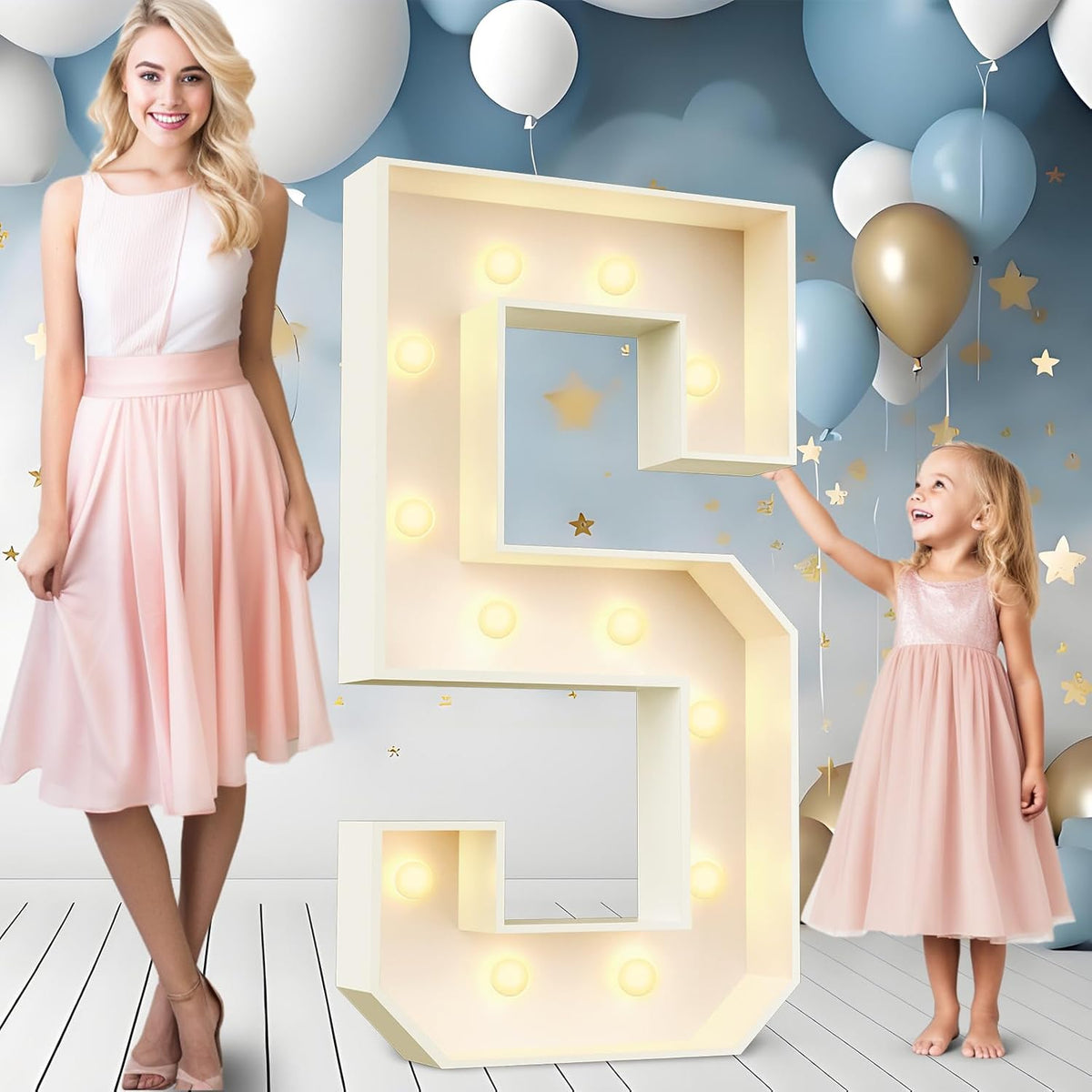 Ledido 4FT Marquee Light Up Numbers Large Light Up Letters for Party Decoration, Marquee Numbers for 5th 15th Birthday Anniversary, Pre-cut Foam Board Assembly Required Number 5