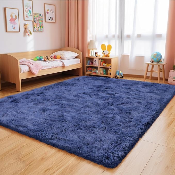 8x10 Fluffy Area Rugs for Living Room,Shag Area Rug for Bedroom,Blue Soft Fuzzy Rug Non-Shedding Indoor Plush Carpet for Kids Bedroom Nursery Home Decor