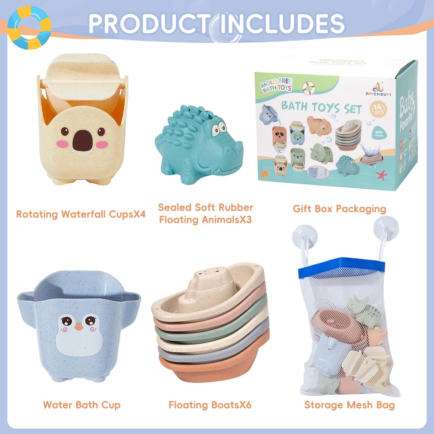 14PCS Bath Toys & 17PCS Toddler Bath Toys
