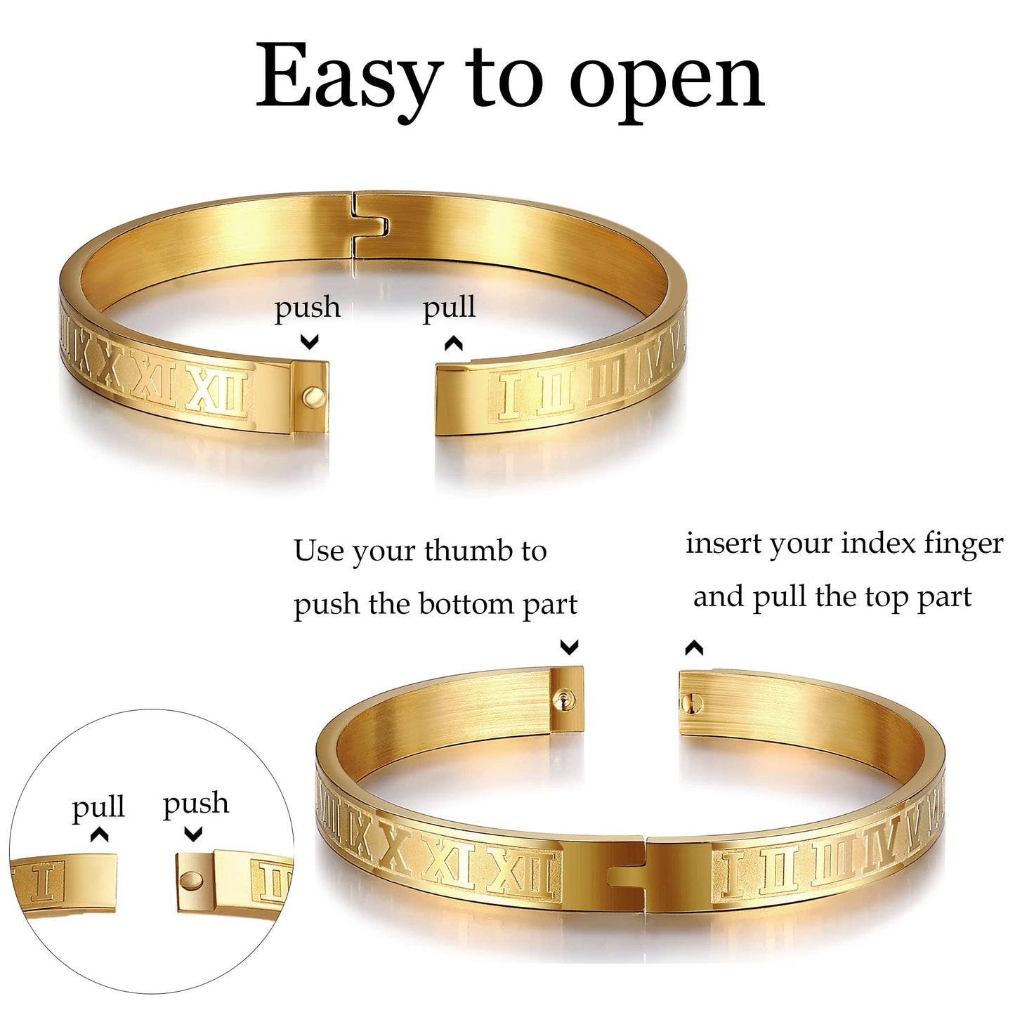 WFYOU 3PCS Stainless Steel Bracelets for Men Gold Roman Numeral Bangle Bracelet Twisted Cable Bracelet Adjustable Cuff Bracelet Mens Luxury Jewelry Bracelets Gifts(M:Gold)