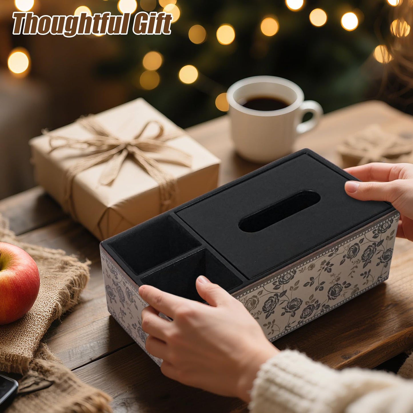 DreamsEden PU Leather Tissue Box Cover with Storage Tray, Multi-Functional Organizer for Tissues & Remote Control for Bedroom, Nightstand, End Table, Living Room
