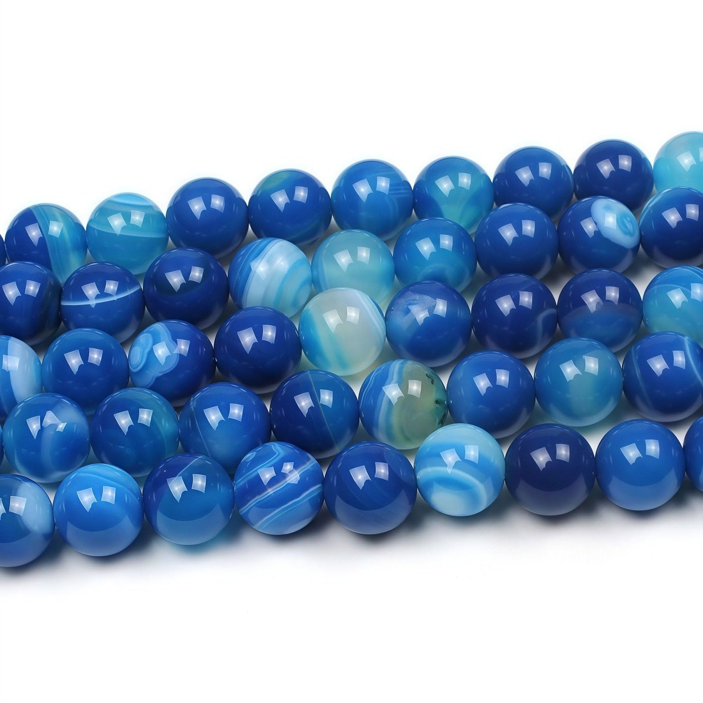 MJDCB Natural Stone Beads Blue Striped Agate Round Loose Beads for Jewelry Making DIY Bracelet Necklace (6mm)