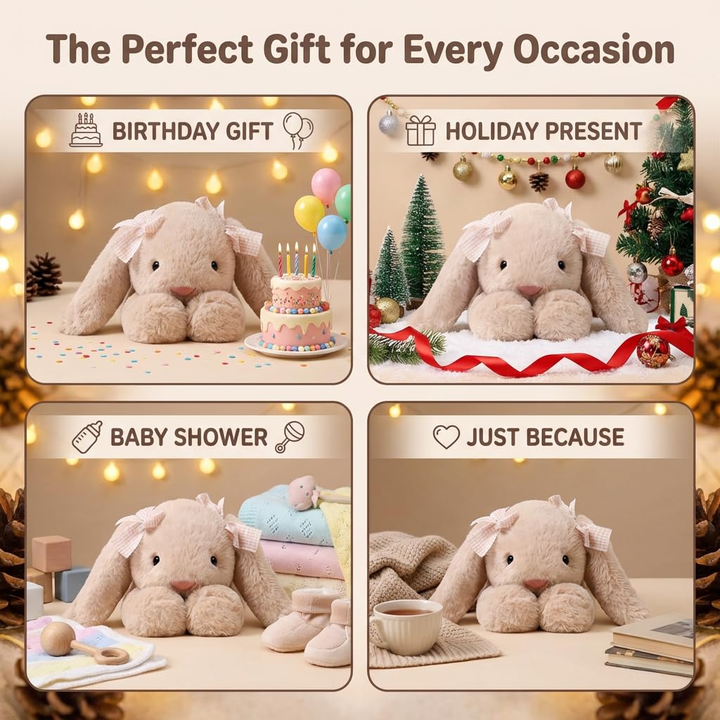 Jorkei Bunny Stuffed Animals, Soft & Cute Rabbit Plush Toys, Rabbit Stuffed Animal, Easter Bunny Plush Toys (Beige 14inch)