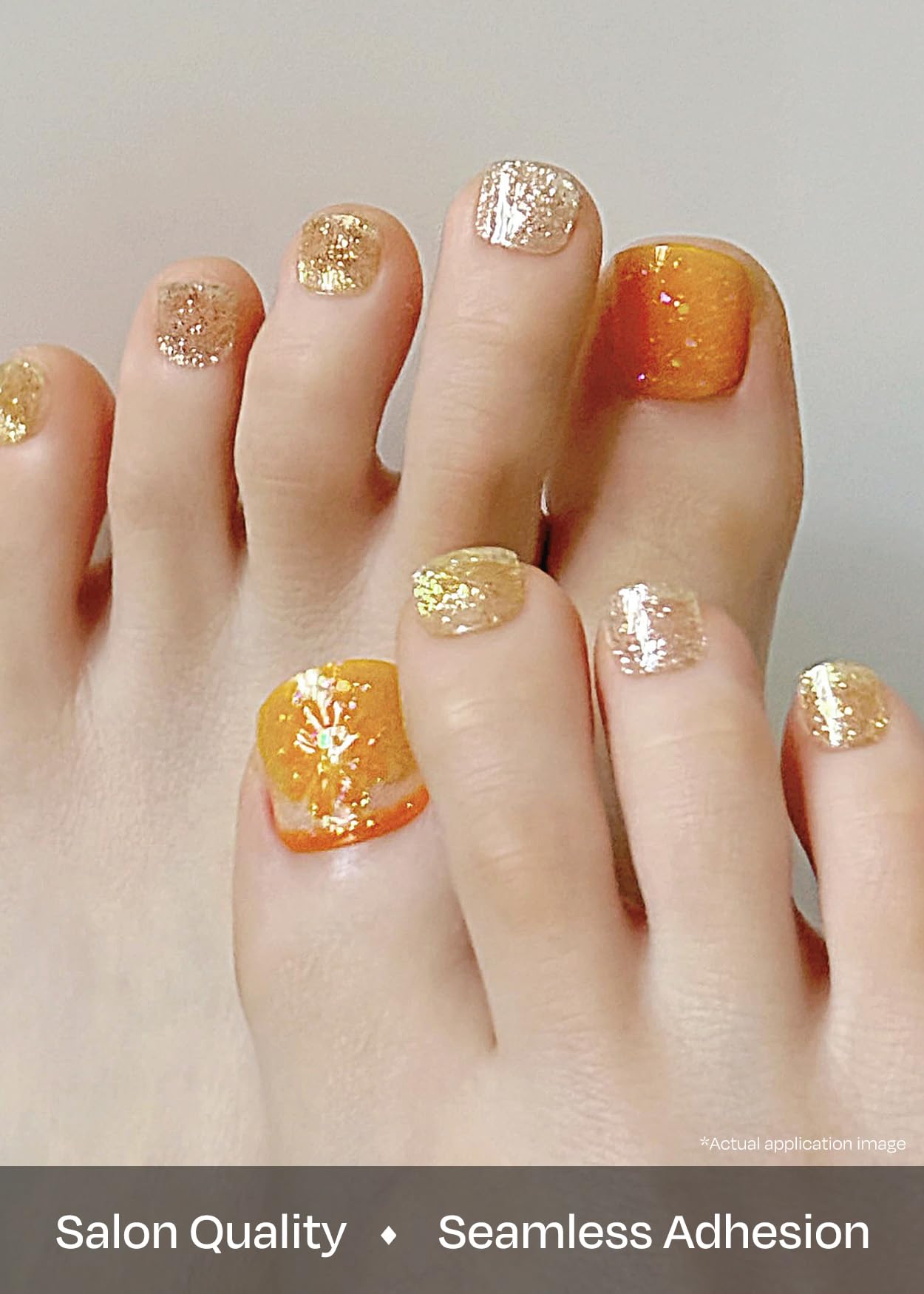 ohora Semi Cured Gel Pedi Strips (P Orange Splash) - Works with Any Nail Lamps, Salon-Quality, Long Lasting, Easy to Apply & Remove - Includes 2 Prep Pads, Nail File & Wooden Stick