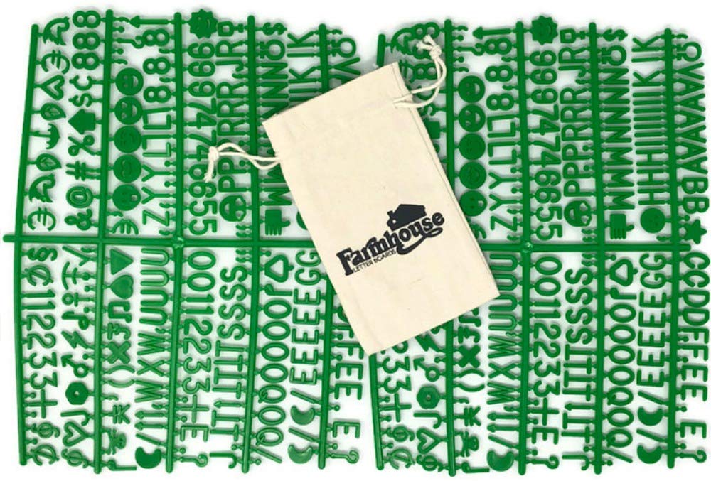 Green Letter Set for Changeable Felt Letter Boards, 3/4" 460 Characters (Includes Symbols / Emojis, Numbers, Punctuation) & Burlap Storage Bag