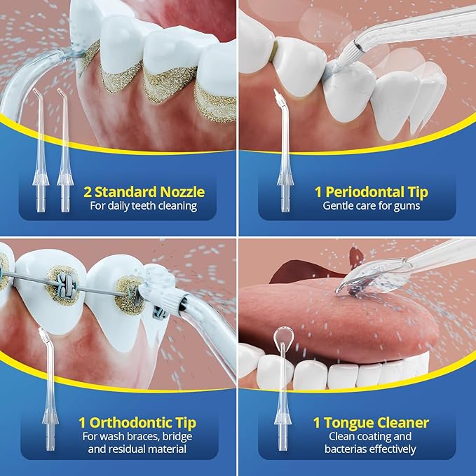 Brezz Water Dental Flosser Pick:Professional for Teeth Cleaning,4 Modes Cordless, Rechargeable IPX 7Waterproof,300ML Large Tank,Electric,Portable Home Travel,5Tips Flossing,Powerful Battery (Black)