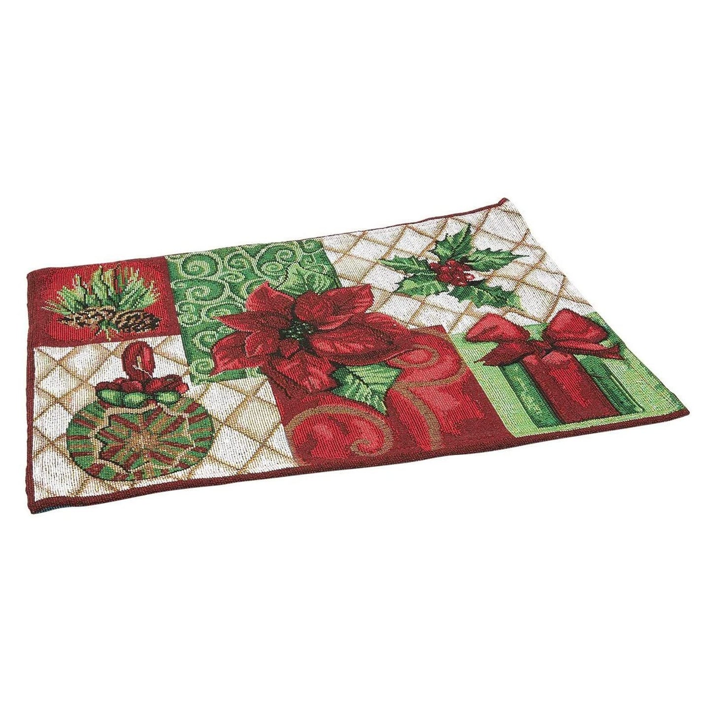 Juvale Rectangular Cloth Placemats - Durable Polyester Poinsettia Table Mats - Easy-Care Poinsettia Placemats - Versatile 6-Piece Indoor & Outdoor Table Mats - Pack of 6, 18.5" x 13" - Multicolor