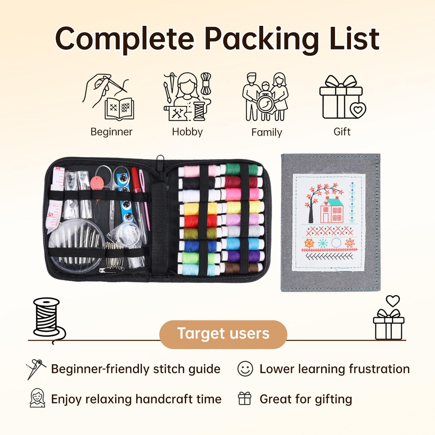 86-Piece Complete Sewing Kit + Illustrated Guide to 106 Embroidery Stitches | DIY Embroidery Kit: A One-Stop Starter Kit to Take You from Beginner to Expert [Portable Embroidery Workshop]