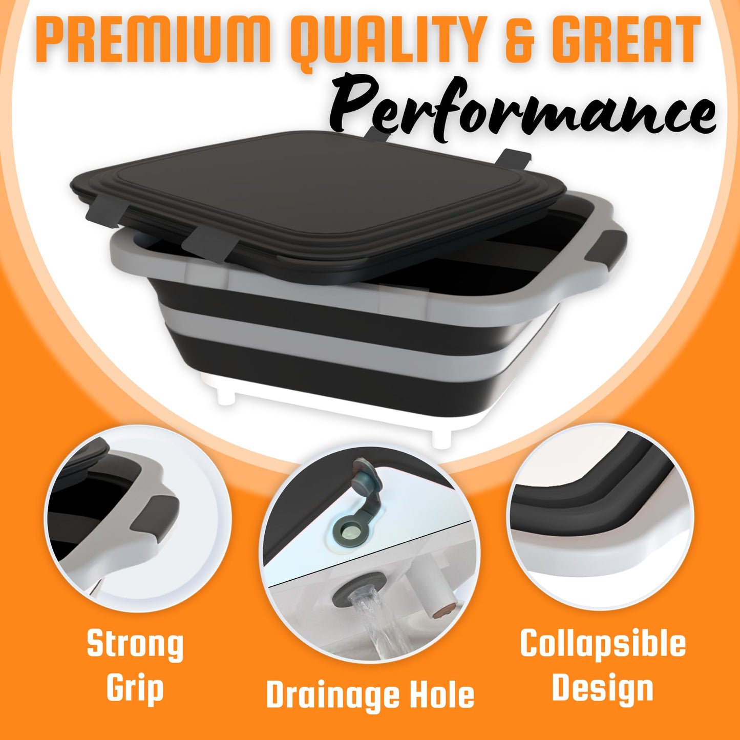 MAYALEAD BBQ Prep Tub with 2 Pcs Meat Shredder Claws, Collapsible Cutting Board, Cutting Board with Locking Lids, Drip Easy BBQ Prep Tub with lid-XL Size (Black)