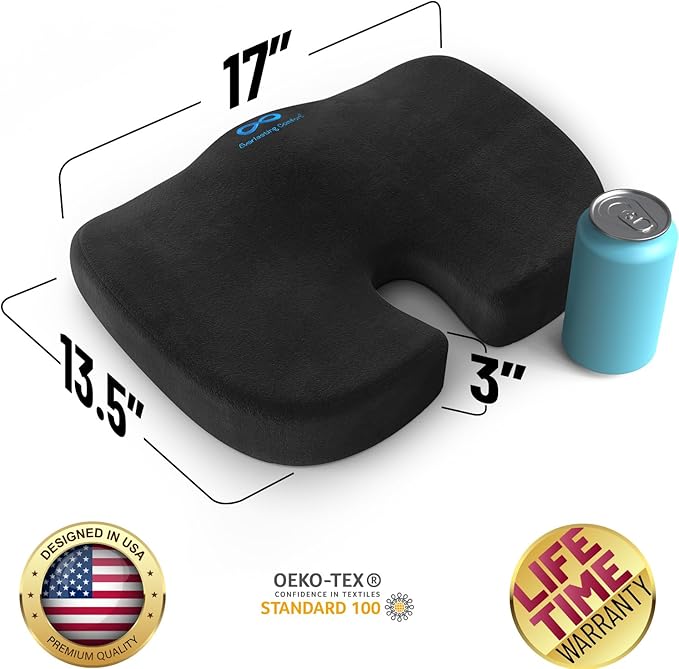 Everlasting Comfort Doctor Recommended Memory Foam Seat Cushion for Office Chairs & Car Seat - Ergonomic Office Desk Accessories for Tailbone Pain Relief, Sciatica & Back Support