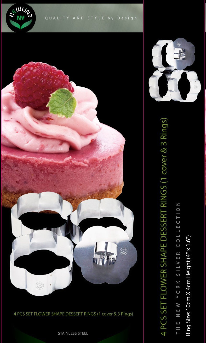 NewlineNY Stainless Steel Dessert Rings (4 Pcs) Flower Shape Molded Appetizers Salads Pastries Mousse Molding Layering Cutter