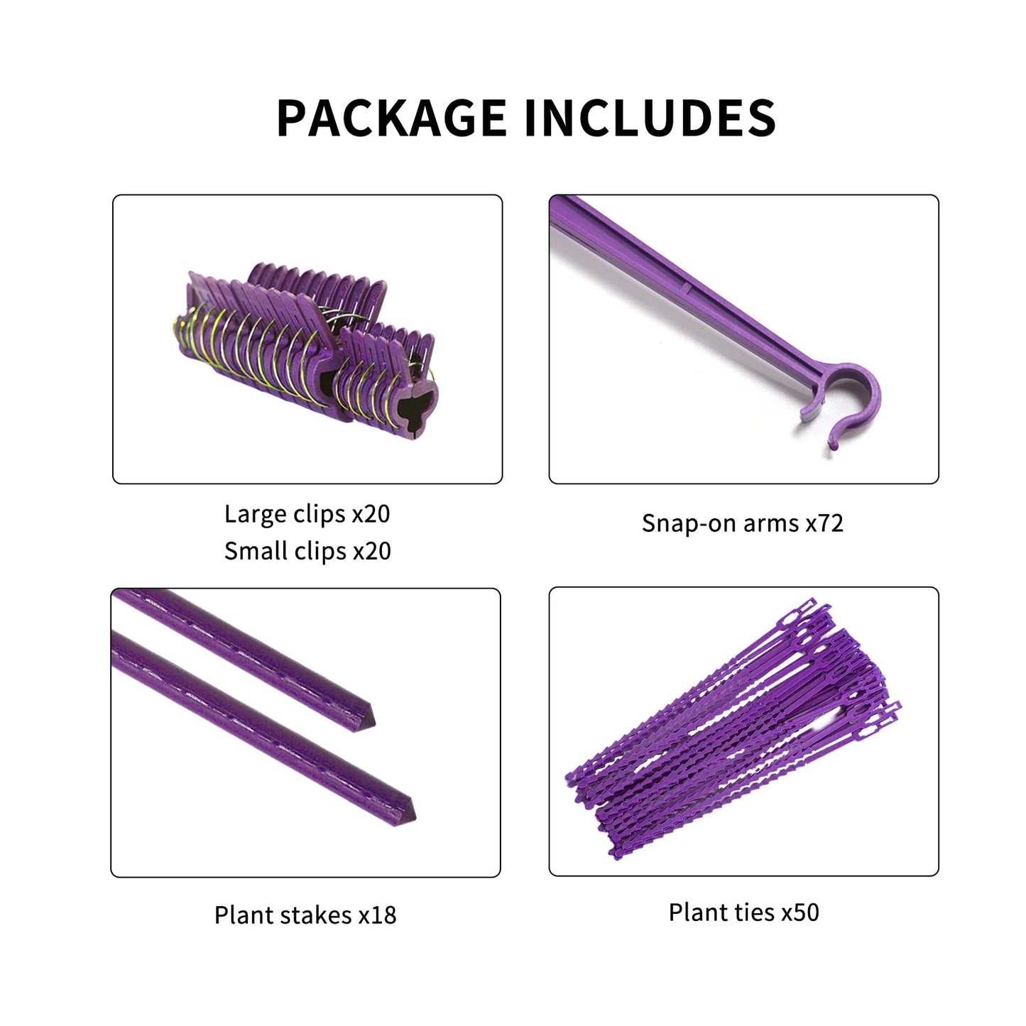 NO Splicing - 5ft Tall Tomato Cage 6-Pack Large Tomato Stakes Garden Plant Stakes Climbing Suports, 40 Clips and Plant Ties Include, Purple