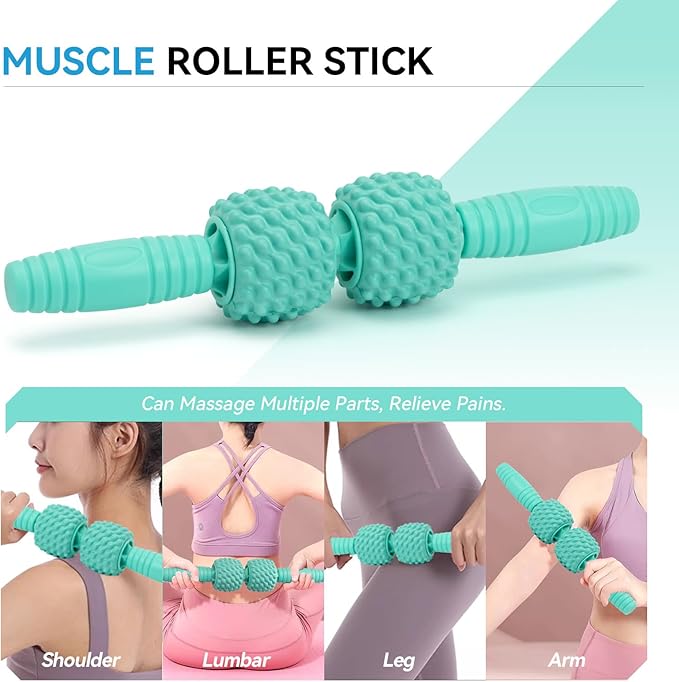 5 in 1 Foam Roller Set, Trigger Point Massage, Muscle Roller Stick, Massage Ball, Resistance Band for Deep Tissue Fitness Exercise Yoga Pilates (Tiffany Green)