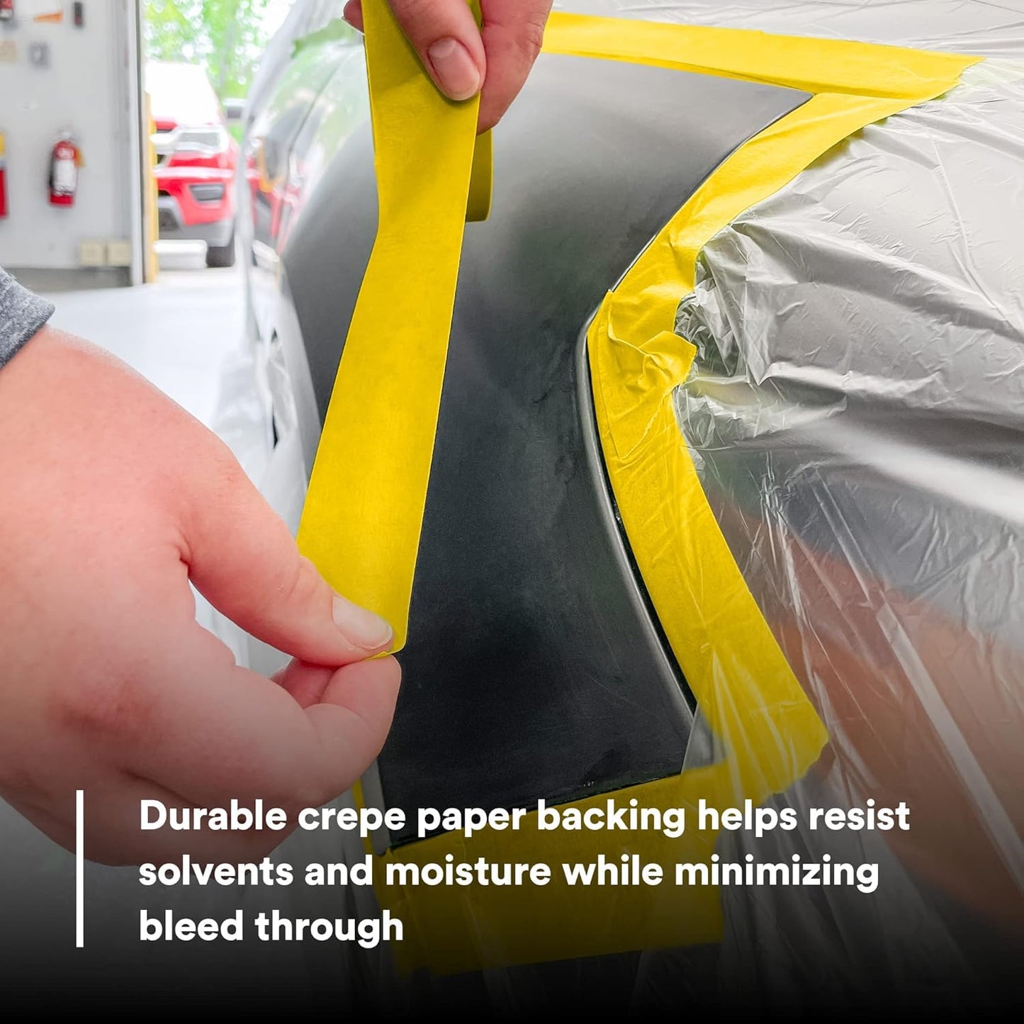 3M Automotive Refinish Masking Tape, 06656, 48 mm x 55 m, 6 Rolls – High-Performance Yellow Crepe Paper Tape for Precise Auto Painting and Detailing