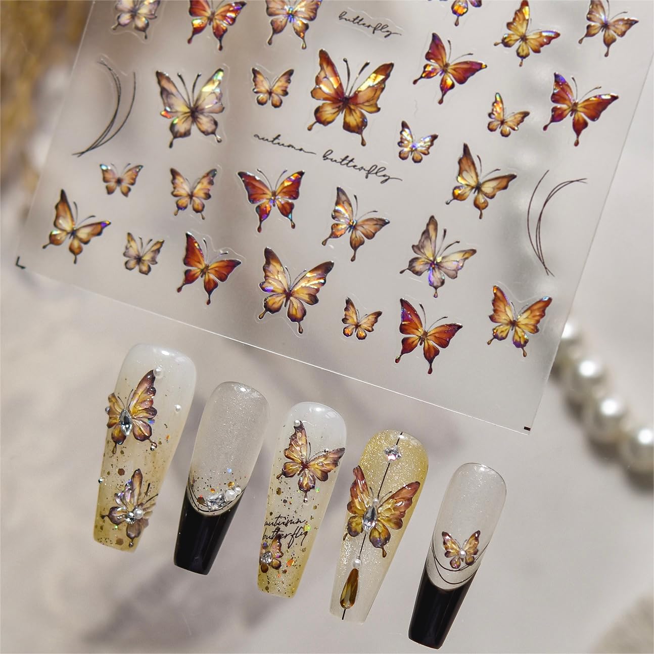 Phuryllic 3D Nail Stickers for Nail Art, Embossed Self-Adhesive Cute Nail Charms & Decals for DIY Nails, Easy-to-Apply Nail Design Supplies & Accessories for Home Manicure-Autumn Vibe Butterfly