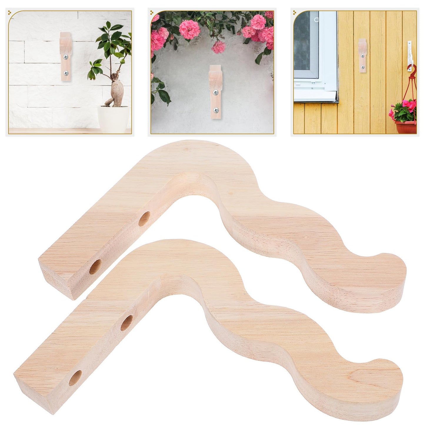Luxshiny 2pcs Wooden Wall Mounted Plant Hangers for Indoor Outdoor Use, Flower Pot and Wind Chime Hanging Brackets, Patio Wall Hooks for Garden Balcony Decoration
