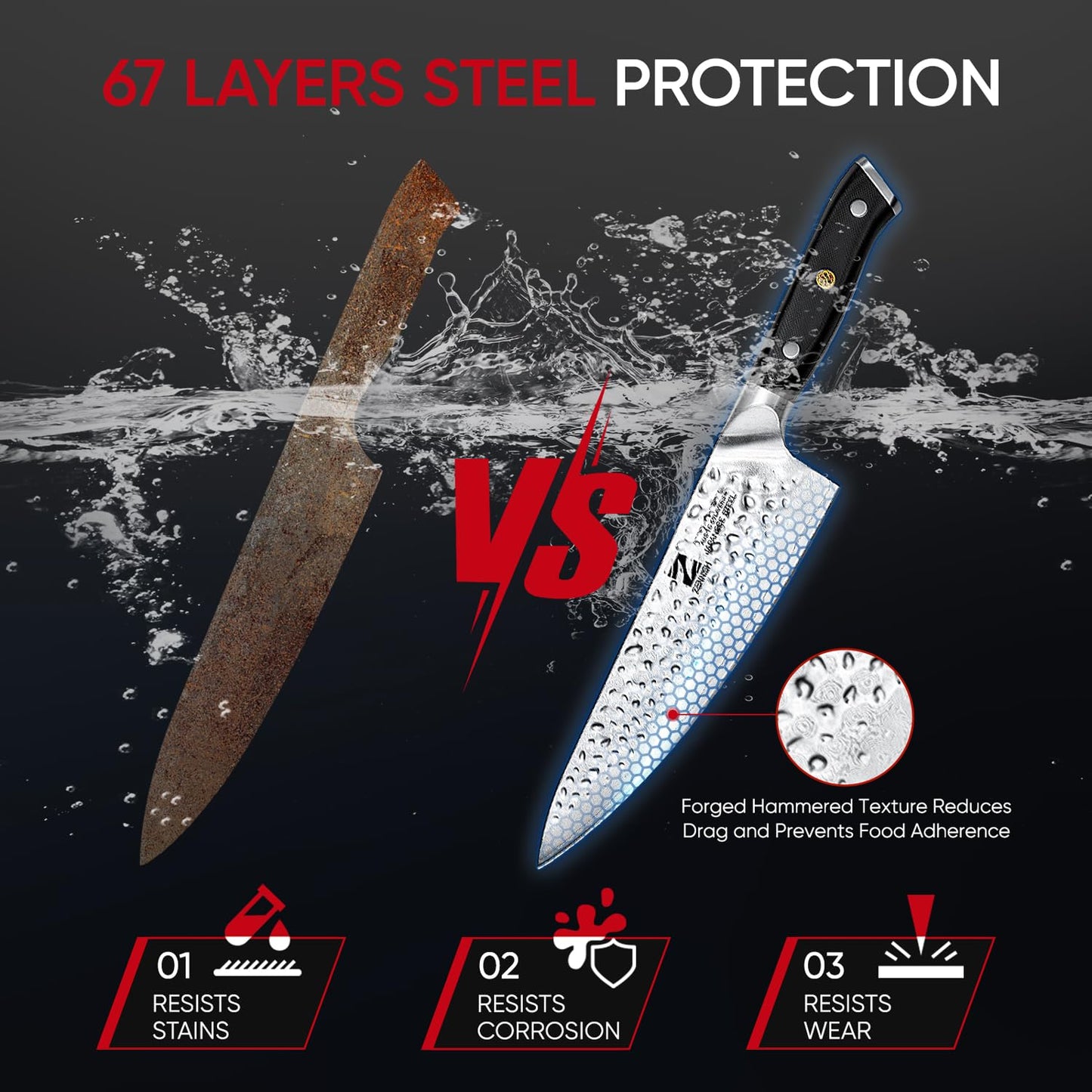 【Chef Choice】 8 Inch Damascus Chef Knife, Anti-Stick Hammered Blade, Japanese AUS-10 67-Layer Kitchen Knife, Ergonomic G10 Handle, Professional Meat & Vegetable Cooking Knife, Gift Box
