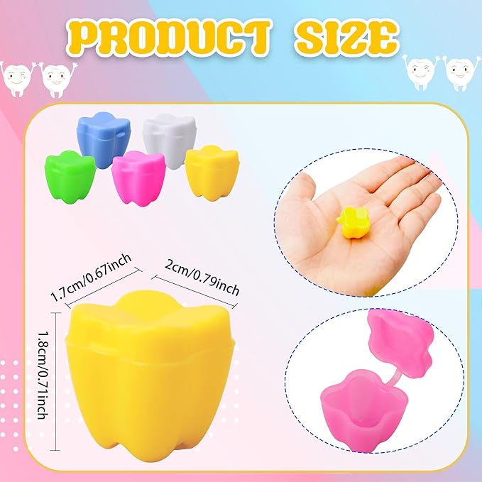 120 Pcs Colorful Tooth Savers Plastic Tooth Holders Small Tooth Treasure Chest Tooth Box for Boys and Girls Lost Teeth Dentist Office Giveaways Theme Party Favor, 5 Colors