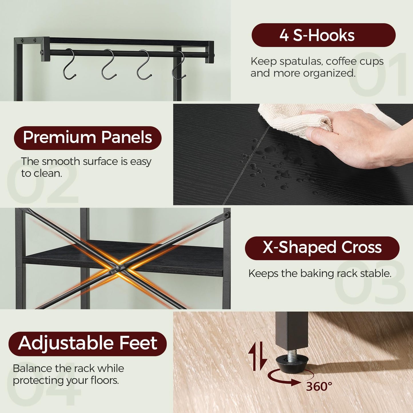 MAHANCRIS Bar Cart for Home and Bakers Rack with Drawer Bundle, Microwave Stand with Power Outlet, RCHR6101-BRBK48E01