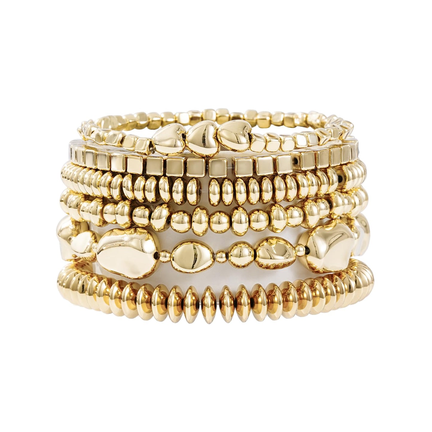 Sajidos Gold Plated Beaded Bracelets for Women Trendy, 14K Gold Plated Stack Cross Pearl Bead Stretch Bracelets Set Elastic Hypoallergenic Bracelets Jewelry Gifts (style6)