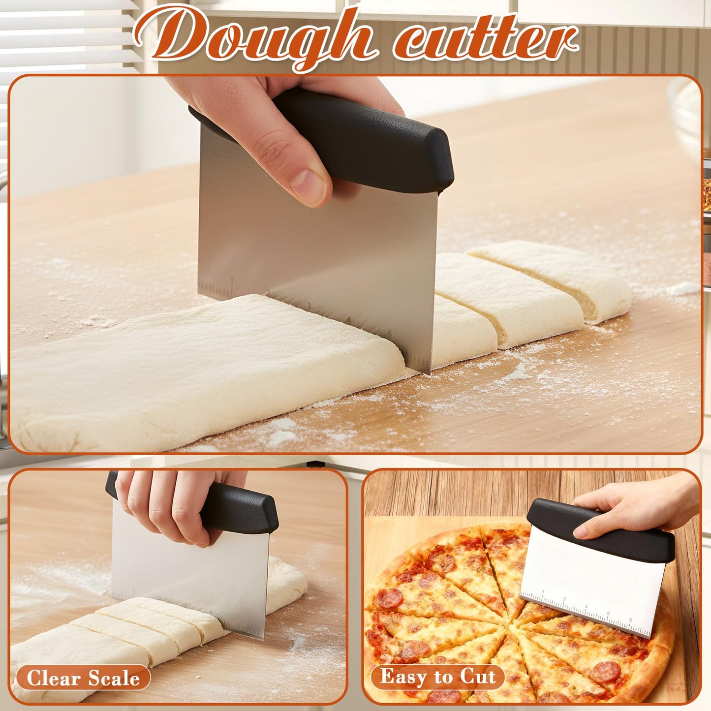 Teecyhooo 10 Pcs Stainless Steel Pastry Biscuit Cutter Set Include 3 Cup Flour Sifter Biscuit Cutter Pastry Scraper Dough Scraper Silicone Baking Mat Fine Mesh Strainer for Cooking Cookies Donuts Cake
