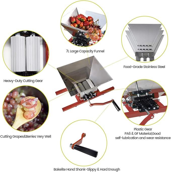 SQUEEZE master Grape Berry Wine Fruit Manual Crusher Grinder -7 Litre Large Stainless Steel- for Manual Cider Juicer Grinder & Fruit Scatter,Berry Wine Sauce