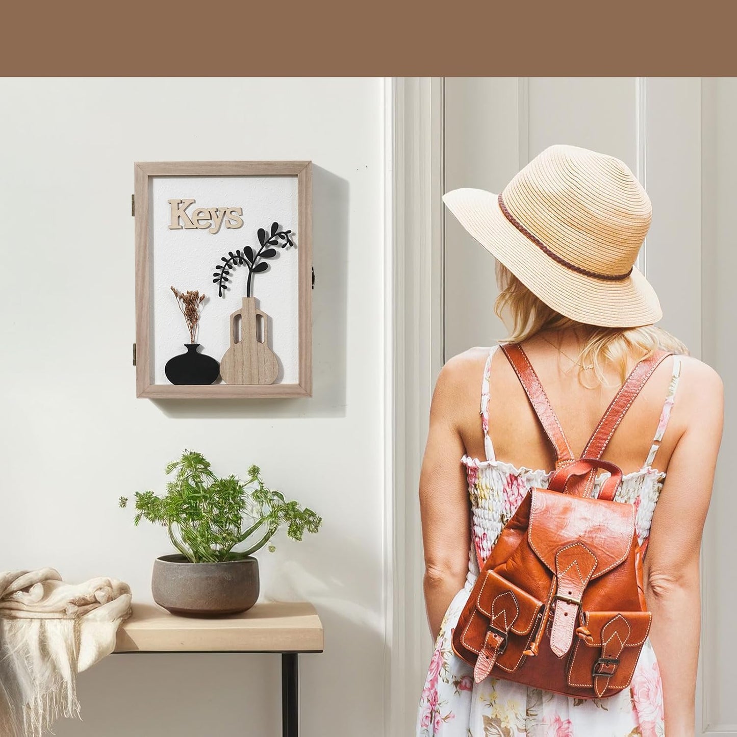 AHUONEL Key Holder Wall Mount Key Holder for Wall, Rustic Vase Key Hooks for Wall Key Hanger with 6 Hooks, Key Storage Box Key Cabinet Key Organizer Key Rack for Home Decor Office Entryway Gift