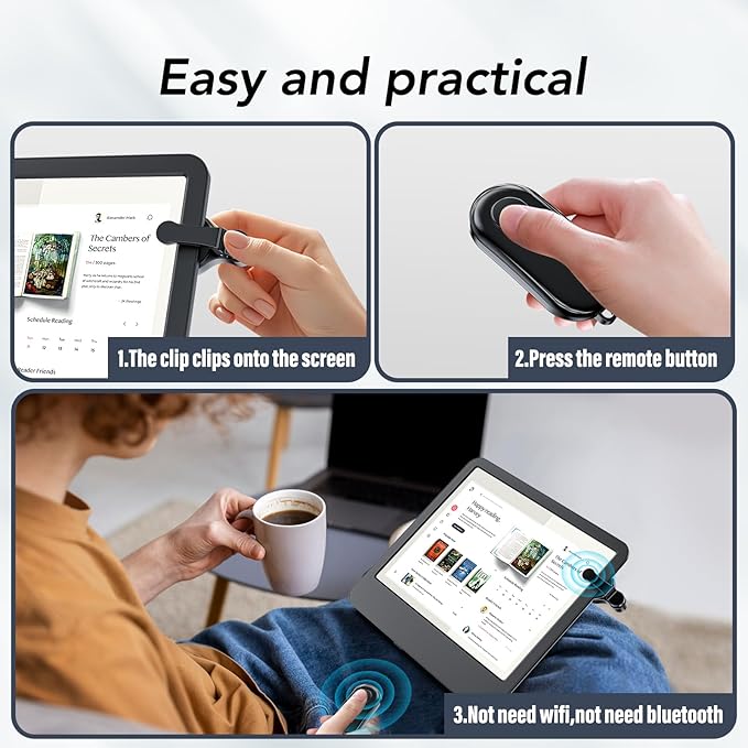 Remote Control Page Turner for Kindle Paperwhite Oasis Kobo eReaders,Kindle Clicker Page Turner Accessories for iPhone,iPad, Android Tablets Reading Novels,Camera Video Record&Shutter Selfie (Black)