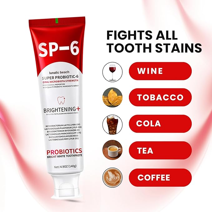 SP 6 Toothpaste for Teeth Brightening & Fresh Breath, 6 Probiotics Formula for Gum Health, Fluoride-Free, Mint Fresh Flavor, 4.9 oz (1, Mint)