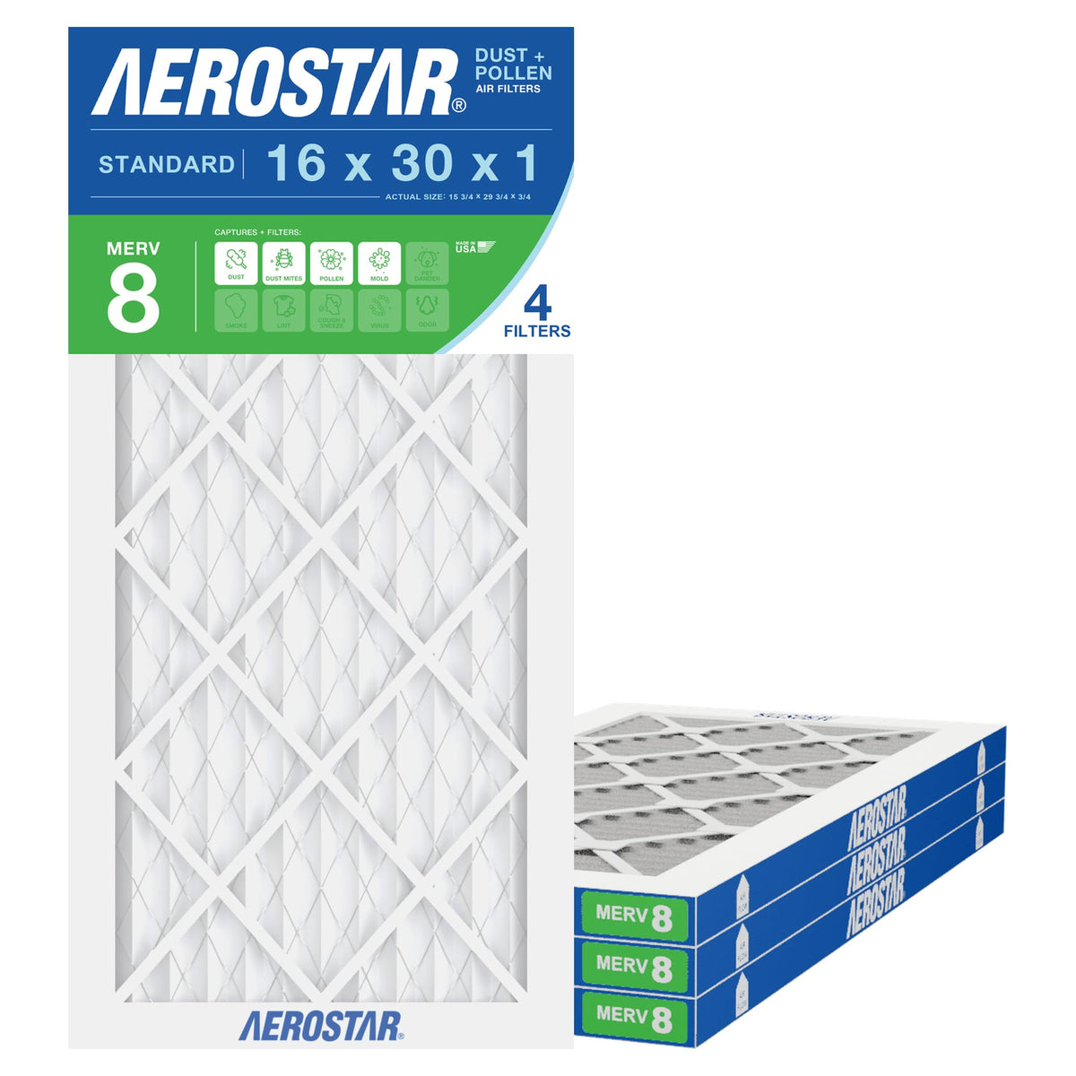 Air Filter 16x30x1 MERV 8 AC Filter (4 Count)