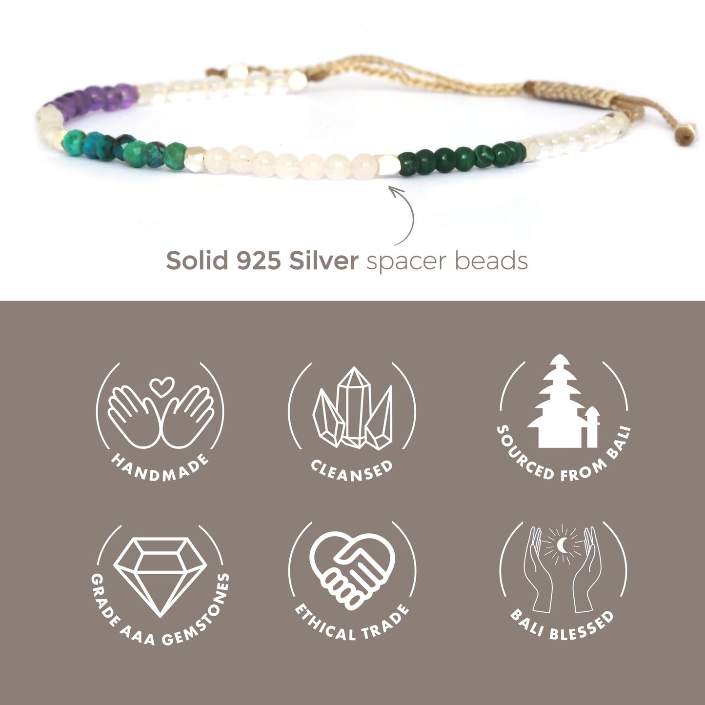 BALIPURA - Birthing Aura Bracelets - 2mm Natural Crystals and Healing Stones Wristlet, Quartz & Solid Silver Beads, 925 Silver Beads For Inner Calmness, Manifestation & Creativity - For Women Gifts