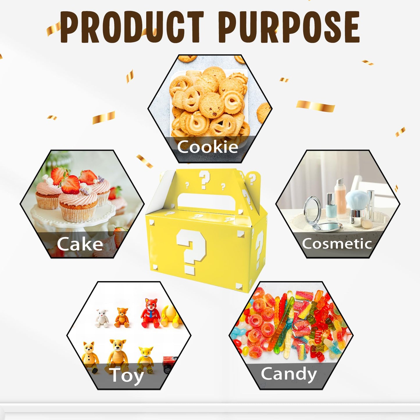 12 Pack Pixel Video Game Question Mark Birthday Party Candy Boxes, Yellow Surprise Gift Boxes with Handles for Adults, Boys & Girls, Ideal for Pixel Mining World Theme Party Favors and Decorations