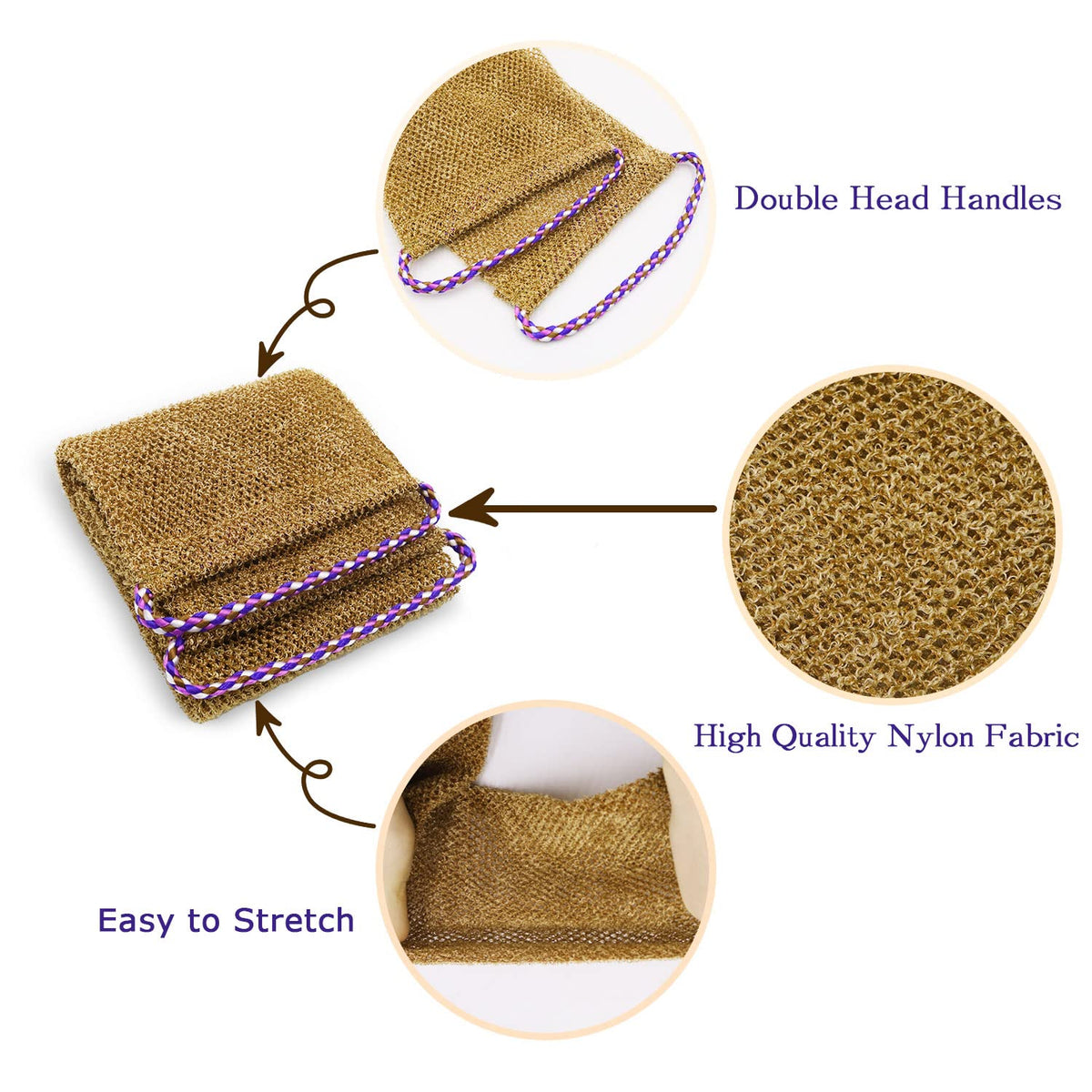 3 Pieces African Net Sponge with Handles Long African Exfoliating Net Washcloth Bath Sponge Net Cloth Wash Net Body Back Scrubber for Shower Loofah (3 Count)
